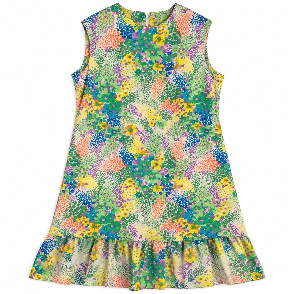 Vtg 60s Mod Floral Dress Psychedelic Rainbow Pastel Garden Party Flower Power L